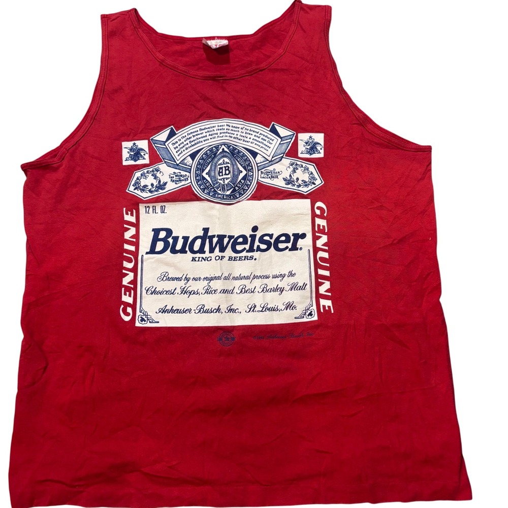 Budweiser Tank Top Men Large Red  Vintage 1993 Beer Label Graphic USA Made